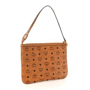 MCM Visetos Liz Shopper Tote Pouch Cognac